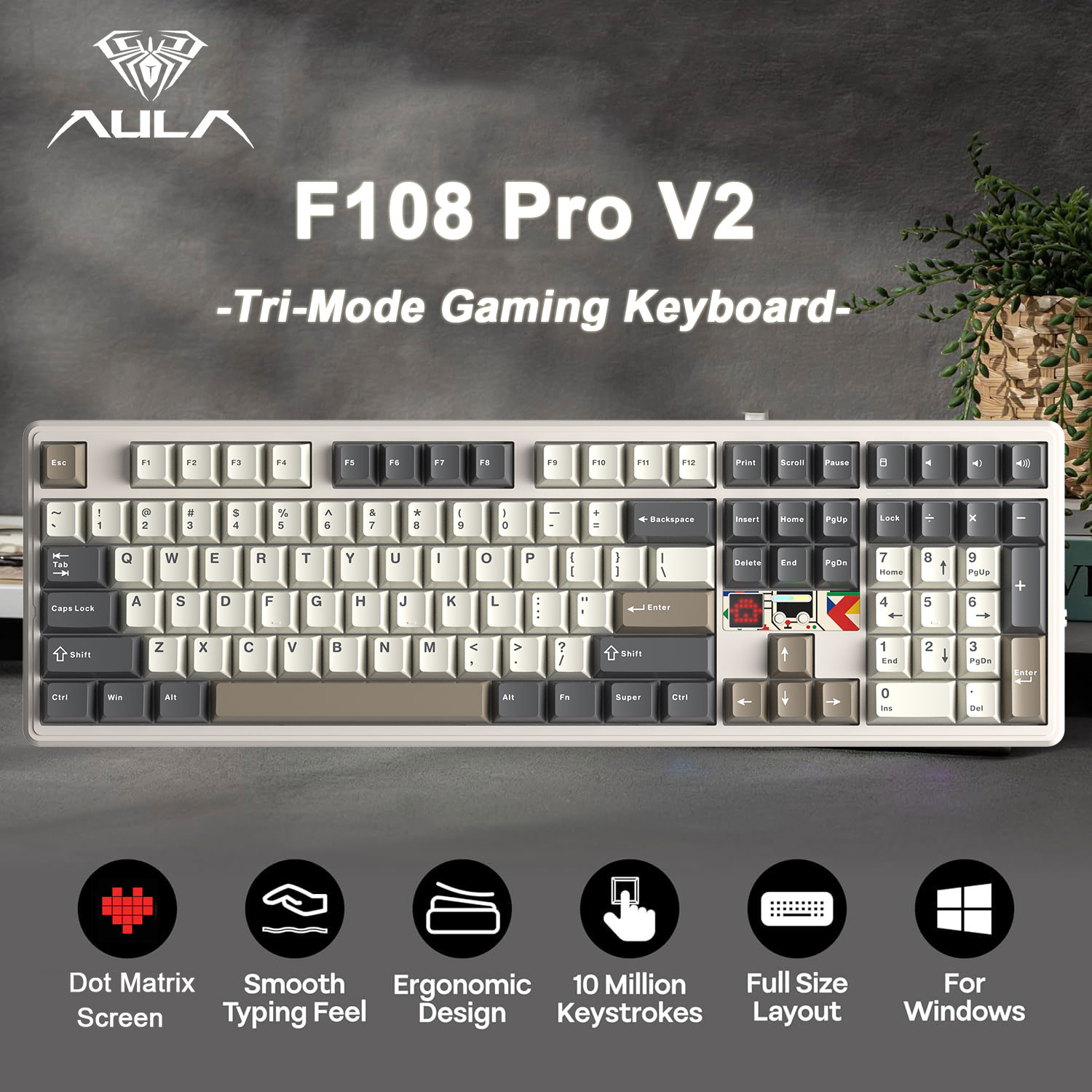 Gaming Keyboard Hot Swappable - AULA F108 Pro V2 100% Layout