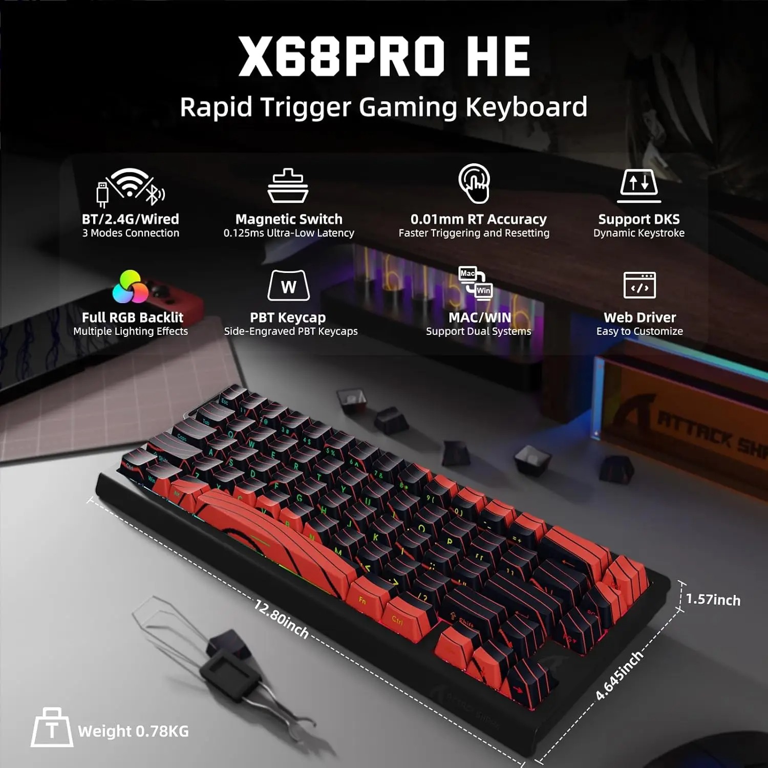ATTACK SHARK X68 PRO HE Wirele - огляд і ціна Gaming Keyboard Hot Swappable